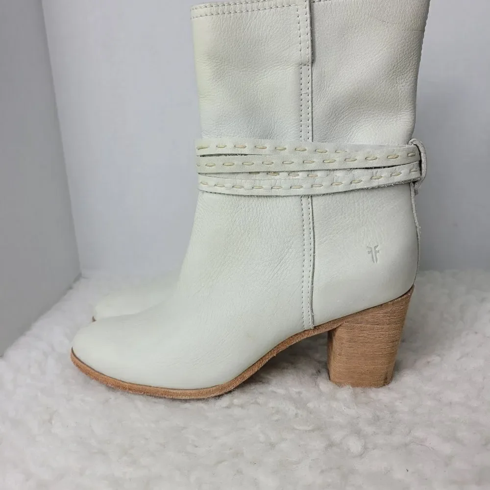 Frye Naomi Pickstitch Womens Size 8.5 B  Italian White Leather Boots